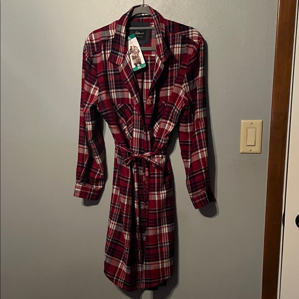 Jachs Burgundy and White Plaid Women's Tie-Waist flannel dress